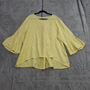 Bryn Walker Fran Top XL Light Linen Ruffled 3/4 Bell Sleeve High-Low Hem Beachy